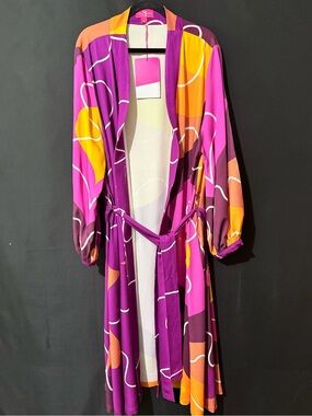 Sassy Jones Purple Pink Orange Fluid Print Belted Duster